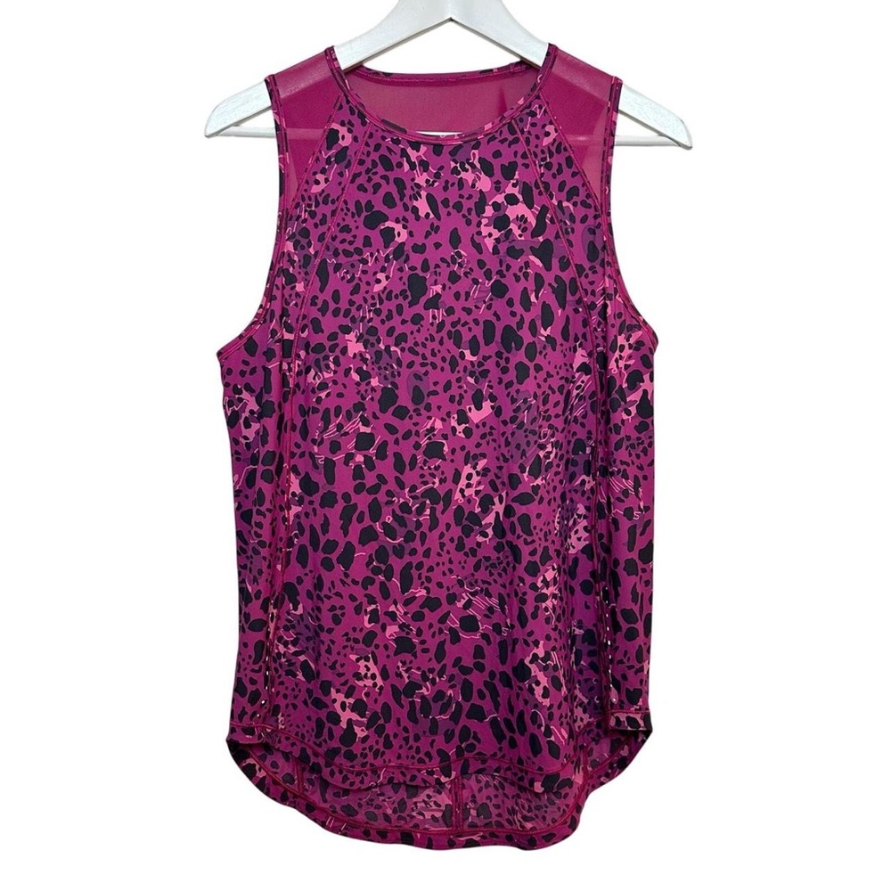 Lululemon Athletica Sculpt Tank Top Mesh Racerback Leopard Print Pink Purple